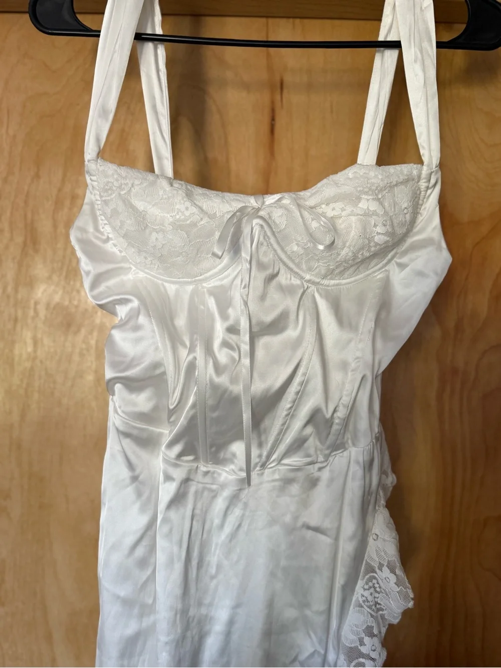 White Satin Lace Slip Dress